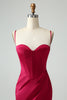 Load image into Gallery viewer, Burgundy Mermaid Corset Spaghetti Straps Prom Dress with Pleated