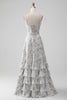 Load image into Gallery viewer, A Line Print Tiered Bridesmaid Dress with Lace-up Back