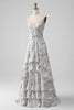 Load image into Gallery viewer, A Line Print Tiered Bridesmaid Dress with Lace-up Back