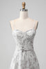 Load image into Gallery viewer, A Line Print Tiered Bridesmaid Dress with Lace-up Back