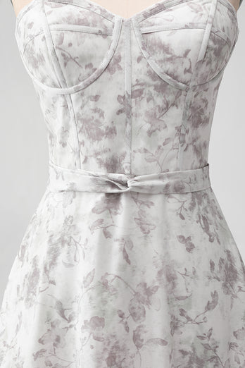 A Line Print Tiered Bridesmaid Dress with Lace-up Back