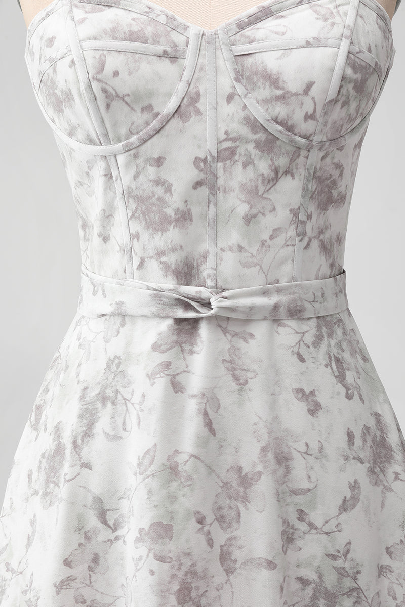 Load image into Gallery viewer, A Line Print Tiered Bridesmaid Dress with Lace-up Back