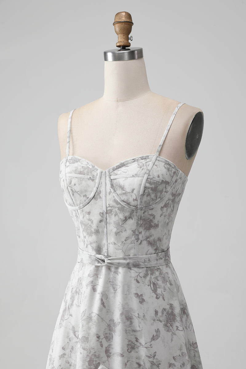 Load image into Gallery viewer, A Line Print Tiered Bridesmaid Dress with Lace-up Back