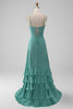 Load image into Gallery viewer, A Line Corset Tiered Grey Green Long Bridesmaid Dress