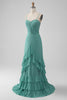 Load image into Gallery viewer, A Line Corset Tiered Grey Green Long Bridesmaid Dress