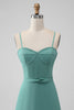 Load image into Gallery viewer, A Line Corset Tiered Grey Green Long Bridesmaid Dress