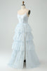 Load image into Gallery viewer, Light Blue Tulle Corset Tiered Prom Dress with Slit