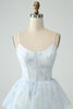 Load image into Gallery viewer, Light Blue Tulle Corset Tiered Prom Dress with Slit