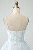 Load image into Gallery viewer, Light Blue Tulle Corset Tiered Prom Dress with Slit