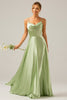 Load image into Gallery viewer, Dusty Sage A Line Cowl Neck Satin Long Bridesmaid Dress with Pleated