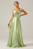 Load image into Gallery viewer, Dusty Sage A Line Cowl Neck Satin Long Bridesmaid Dress with Pleated