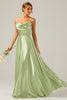 Load image into Gallery viewer, Dusty Sage A Line Cowl Neck Satin Long Bridesmaid Dress with Pleated