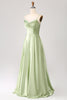 Load image into Gallery viewer, Dusty Sage A Line Cowl Neck Satin Long Prom Dress with Pleated