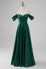 Load image into Gallery viewer, Dark Green Off the Shoulder Satin Bridesmaid Dress with Pleated