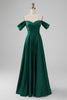 Load image into Gallery viewer, Dark Green Off the Shouder A Line Satin Long Bridesmaid Dress