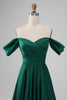 Load image into Gallery viewer, Dark Green Off the Shoulder Satin Bridesmaid Dress with Pleated