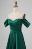 Load image into Gallery viewer, Dark Green Off the Shoulder Satin Bridesmaid Dress with Pleated