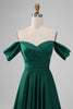 Load image into Gallery viewer, Dark Green Off the Shouder A Line Satin Long Bridesmaid Dress