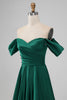 Load image into Gallery viewer, Dark Green Off the Shouder A Line Satin Long Bridesmaid Dress