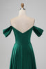 Load image into Gallery viewer, Dark Green Off the Shouder A Line Satin Long Bridesmaid Dress