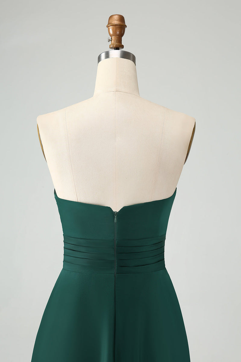 Load image into Gallery viewer, Dark Green A Line Sweetheart Keyhole Long Bridesmaid Dress