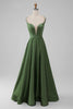 Load image into Gallery viewer, Green Satin V Neck A-line Long Bridesmaid Dress