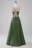 Load image into Gallery viewer, Green Satin Bridesmaid Dress with Lace Up Back