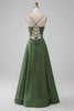 Load image into Gallery viewer, Green Satin V Neck A-line Long Bridesmaid Dress