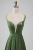 Load image into Gallery viewer, Green Satin Bridesmaid Dress with Lace Up Back