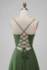 Load image into Gallery viewer, Green Satin Bridesmaid Dress with Lace Up Back