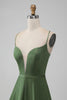 Load image into Gallery viewer, Green Satin V Neck A-line Long Bridesmaid Dress