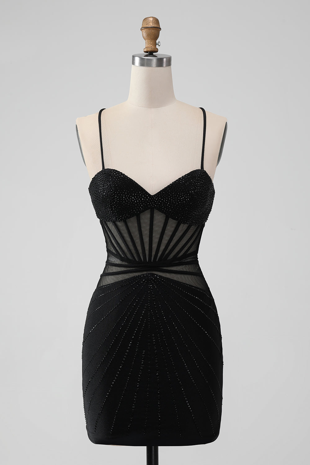 Bodycon Corset Short Black Graduation Dress with Beading