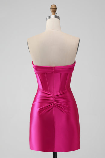 Hot Pink Strapless Corset Short Graduation Dress