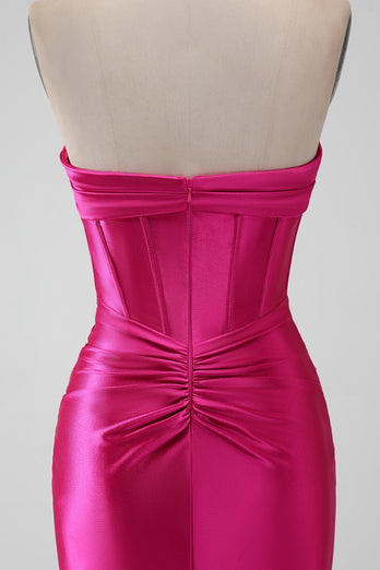 Hot Pink Strapless Corset Short Graduation Dress