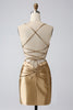 Load image into Gallery viewer, Golden Tight Short Graduation Dress with Lace Up Back