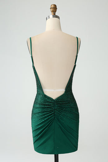 Dark Green Tight Backless Short Graduation Dress with Beading