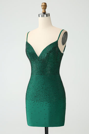 Dark Green Tight Backless Short Graduation Dress with Beading