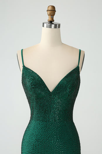 Dark Green Tight Backless Short Graduation Dress with Beading