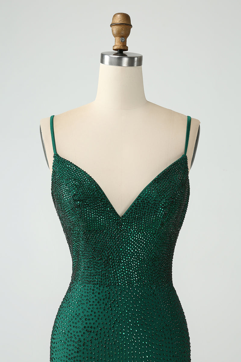 Load image into Gallery viewer, Dark Green Tight Backless Short Graduation Dress with Beading