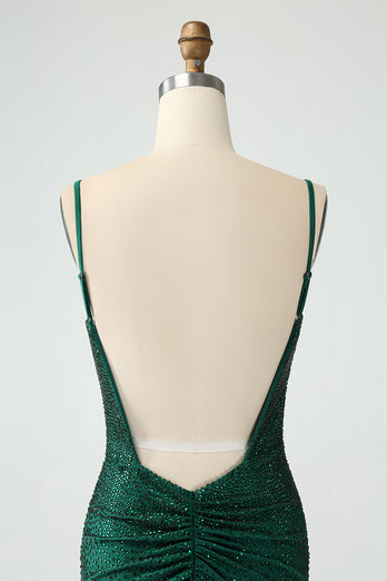 Dark Green Tight Backless Short Graduation Dress with Beading