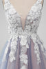 Load image into Gallery viewer, Grey Pink Tulle A Line Cute Graduation Dress with Appliques