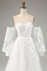 Load image into Gallery viewer, White A Line Tulle Long Sleeves Wedding Dress with Appliques Lace