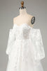 Load image into Gallery viewer, White A Line Tulle Long Sleeves Wedding Dress with Appliques Lace