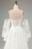 Load image into Gallery viewer, White A Line Tulle Long Sleeves Wedding Dress with Appliques Lace