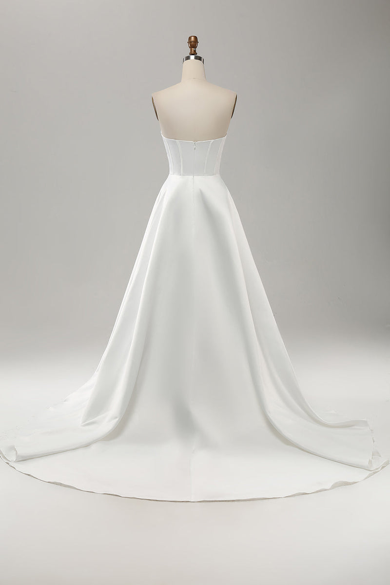 Load image into Gallery viewer, Elegant White A Line Strapless Pleated Sweep Train Bridal Dress With Split