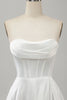 Load image into Gallery viewer, Elegant White A Line Strapless Pleated Sweep Train Bridal Dress With Split