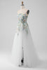 Load image into Gallery viewer, White A Line Strapless 3D Flowers Tulle Wedding Dress with Slit