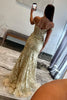 Load image into Gallery viewer, Sparkly Golden Mermaid Corset Off the Shoulder Sequins Long Prom Dress with Slit