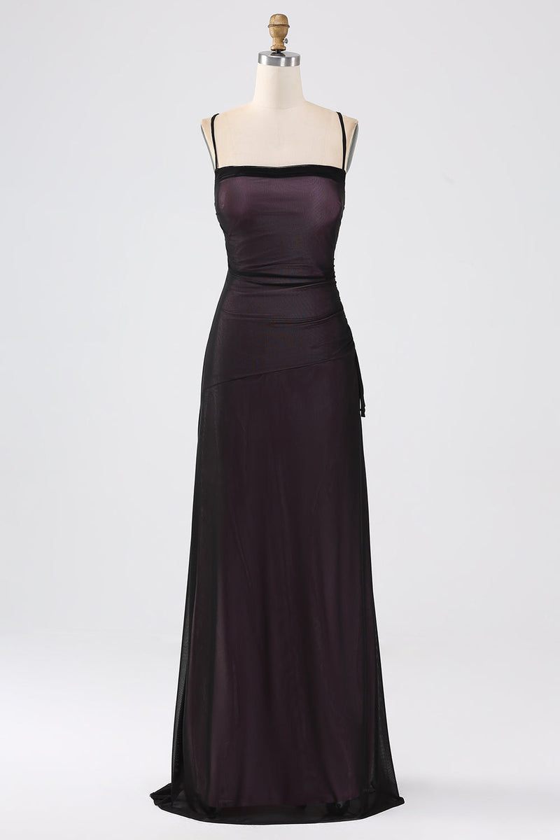 Load image into Gallery viewer, Black Red Sheath Spaghetti Straps Bridesmaid Dress With Elasticity