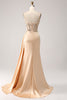 Load image into Gallery viewer, Elegant Champagne Mermaid Pleated Satin Prom Dress With Appliques